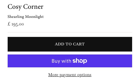 Hyde and Hare product page: solid black Add to Cart button with white capitals, and an underlined More payment options link